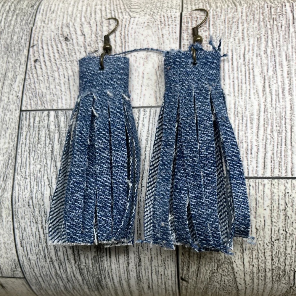 Denim Tassel Earrings